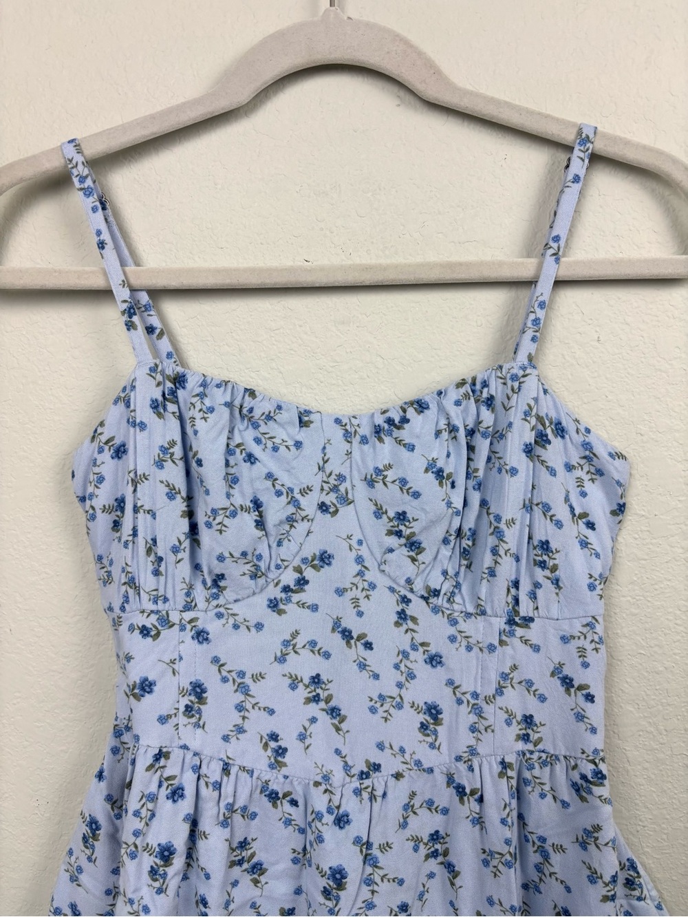 Hollister Blue Floral Lace Tiered Mini Dress Cottagecore Romantic Coquette S - Picture 3 of 12